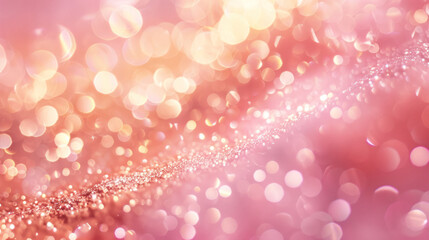 Wall Mural - A close-up of pink glitter with a soft, blurred background of light pink bokeh circles