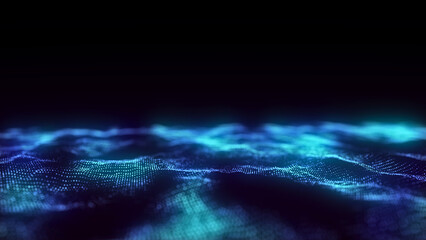Wall Mural - color abstract wave background with dots and lines moving in space. technology illustration. futuris