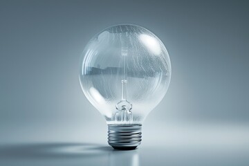 Poster - Glass lightbulb on a plain grey background symbolizing simplicity and clarity in a modern design