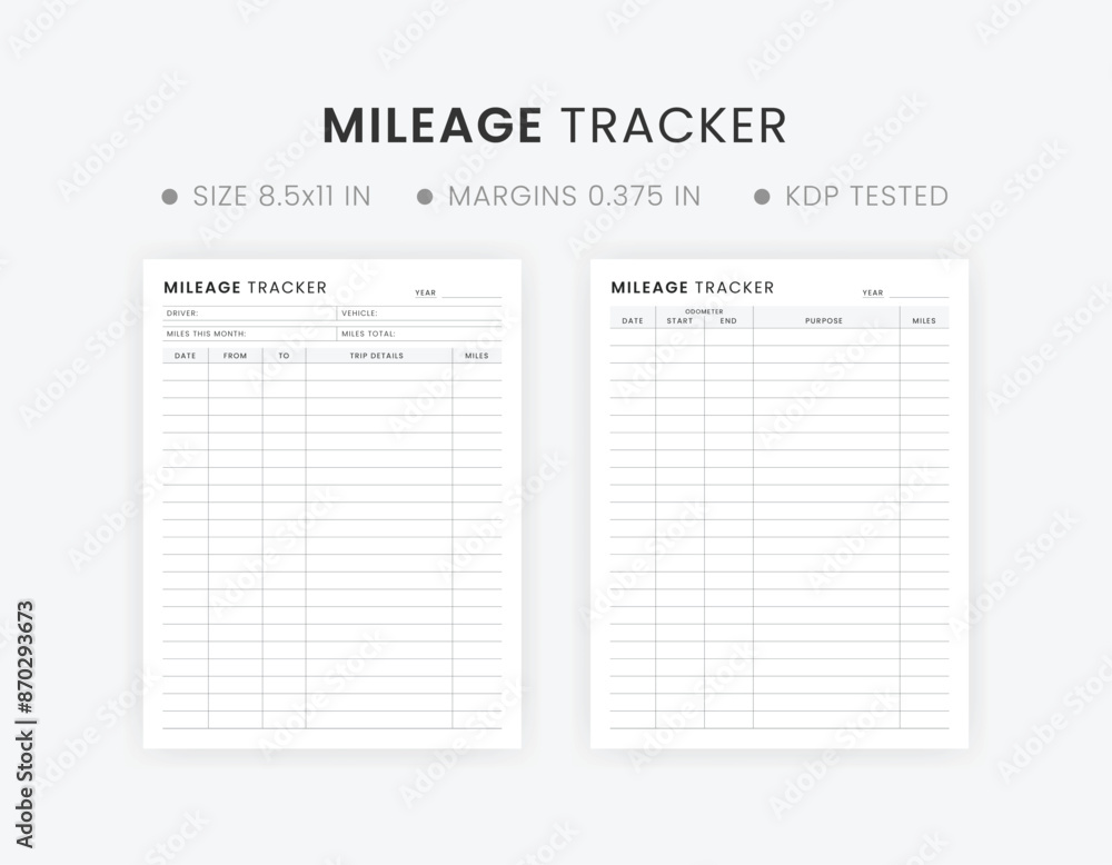 Mileage Tracker Printable Work Trip Miles Tracker Template Business