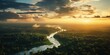 © Nice Seven - Aerial View of a River Winding Through a Lush Forest at Sunset
