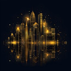 luxury real estate architectural blueprints and golden cityscape backdrop concept