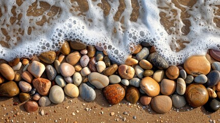 Wall Mural - Ocean stones on sandy beach with natural wave patterns