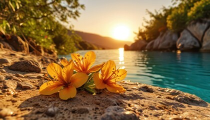 Canvas Print - Sunset Flower by the Water.