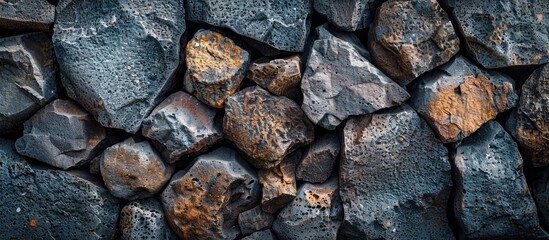 Poster - Abstract background of andesite rock wall with volcanic stone texture. Arranged rock fragments form a beautiful natural pattern. Text quotes space for copy.
