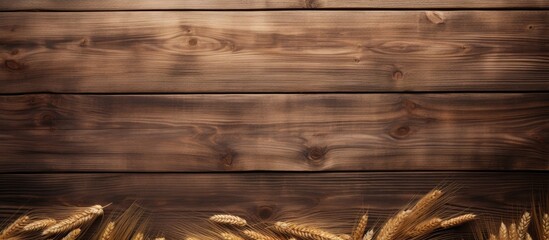 Aufkleber - Man cave frame with wooden brown background featuring beer bottle and wheat elements, including copy space image.