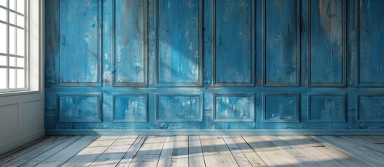 Aufkleber - Old interior blue wooden wall in the antique room. with copy space image. Place for adding text or design