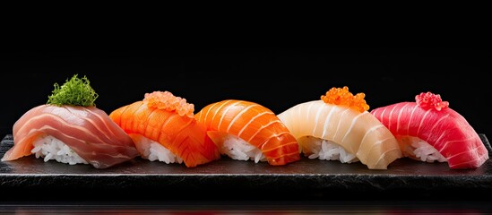 Poster - Japanese nigiri sushi showcasing with ample copy space image.