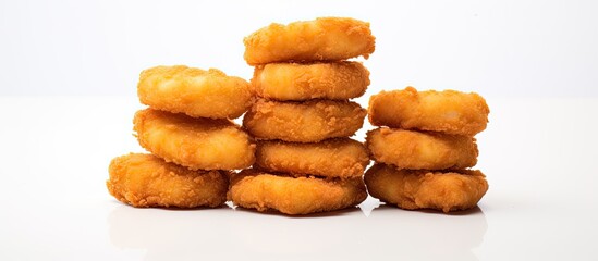 Poster - Chicken nuggets arranged on a white backdrop with available copy space image.