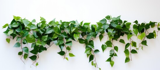 Fototapete - Ivy house plant hanging against white backdrop with copy space image.