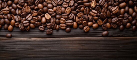 Aufkleber - Coffee beans set on a rustic wooden table with an inviting copy space image.