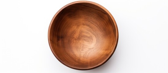 Aufkleber - Top view of a wooden bowl on a white background with copy space image.
