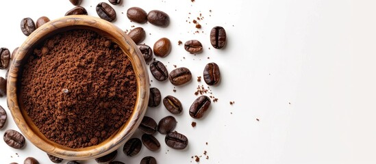 Leinwandbilder - ground coffee and beans coffee in bowl isolated on white background. Copy space image. Place for adding text or design