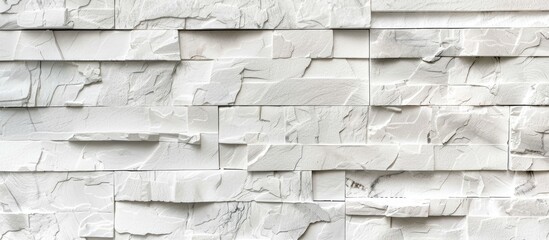 Wall Mural - Panorama of Modern white stone tile wall background and pattern. with copy space image. Place for adding text or design