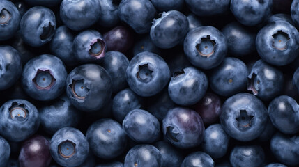 Wall Mural - A top-down close-up shot of a pile of fresh blueberries. The blueberries are tightly packed together, showing their deep blue color and slightly imperfect shapes