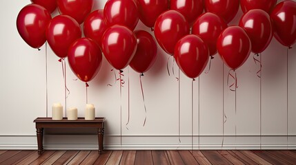 red balloons with a white wall and a red background