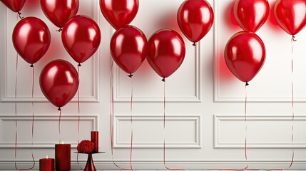 Wall Mural - red balloons with a white wall and a red background