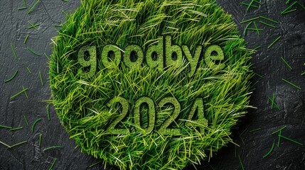 Bye Bye 2024, year theme design made from green grass,Good bye 2024 hello to 2025 happy New Year coming concept,2024 text in garden,top view.