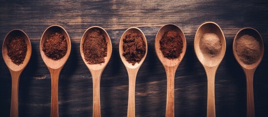Fototapete - Wooden spoons holding instant coffee with a copy space image.