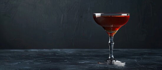 Poster - A cocktail glass on a dark grey backdrop with ample copy space for a restaurant setting, displaying an elegant alcoholic beverage.