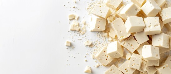 Leinwandbilder - tofu cheese isolated on white background with clipping path and full depth of field, Top view with copy space for your text. Flat lay