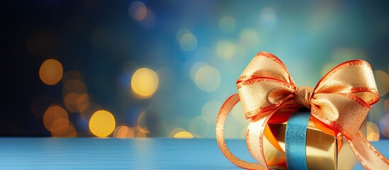 Poster - A Christmas ornament with a ribbon bow against a colorful backdrop, offering room for an additional image or text.
