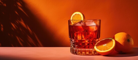 Poster - A delicious Negroni cocktail displayed on a bright background with ample copy space image.