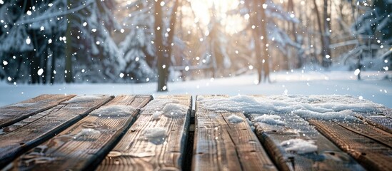 Aufkleber - background of wooden planks in the winter, natural wood texture. with copy space image. Place for adding text or design
