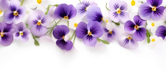 Poster - Seamless pattern with viola flowers on a white background with copy space image.