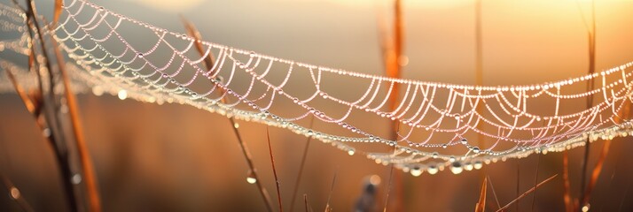 Wall Mural - Dew Drops on a Spider Web at Sunrise