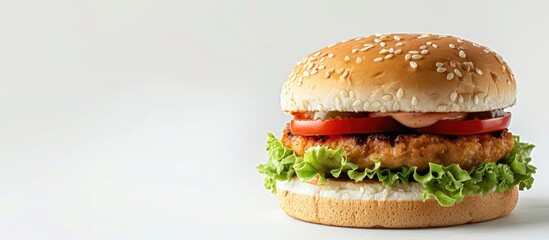 Aufkleber - Chicken burger isolated on a white background with ample copy space image.
