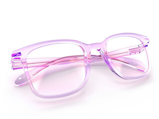 A pair of light purple square eyeglasses with clear lenses, photographed on a white background