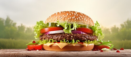 Aufkleber - Delicious large hamburger with a visible price tag in a blank background for copy space image.