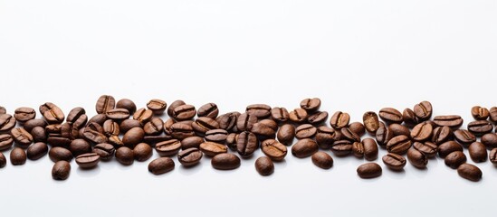 Leinwandbilder - Roasted coffee beans assort on a blurred white backdrop, presenting an appealing copy space image for coffee enthusiasts.