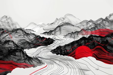 Wall Mural - Abstract black and white landscape japan