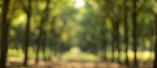 Fototapete - Blurry trees in the background provide a defocused abstract with copy space image.