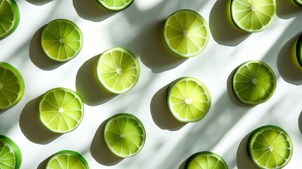 Wall Mural - Fresh Lime Slices with Sharp Shadows