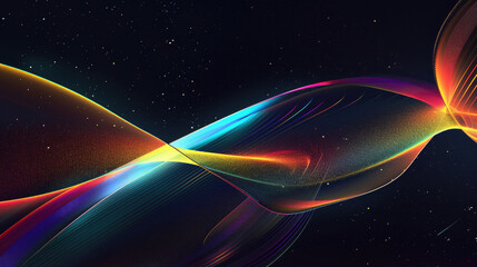 Wall Mural - Simple bright rainbow colored futuristic shapes with smooth curves and glowing metallic shine glass in a pitch black space atmosphere of otherworldly light Holographic reflections on surface