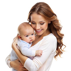 smiling mother holding a baby, conveying love and care. ideal image for motherhood, parenting, and f