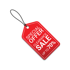 Wall Mural - Red Sale tag special offer clearance sale with hanging and shadow, for business shopping online website show your product discount price, vector isolated on white background.