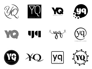 YQ logo company template. Letter y and q logotype. Set different classic serif lettering and modern bold text with design elements. Initial font typography.