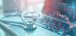 © Mark - The medical financial graph with the stethoscope and laptop computer, data analysis, and investment and finance concepts for the healthcare business.