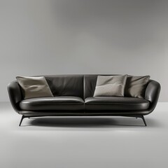 Wall Mural - a black leather couch with pillows on it