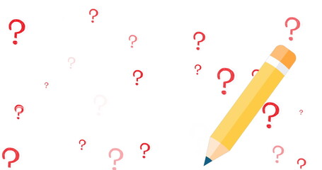 Sticker - Image of pencil icon and question marks over white background