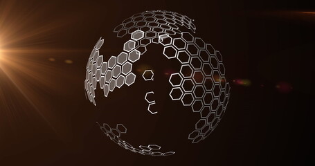 Wall Mural - image of orange light spot and spinning globe against black background