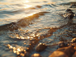 Poster - The water is calm and the sun is shining on it. The water is reflecting the sun's rays, creating a beautiful and serene scene