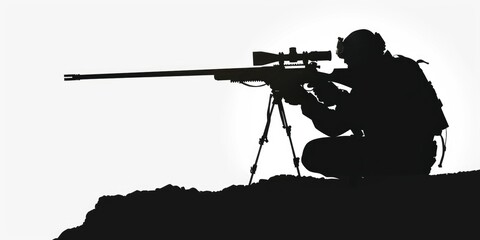 A man is crouching down with a rifle and a scope. He is a soldier and is ready to shoot