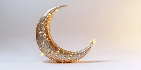 Sticker - a golden crescent with stars on a white background