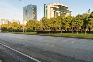 Wall Mural - Empty urban road and buildings in the city