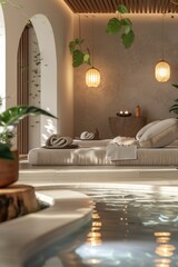 Wall Mural - A white room with a white bed and a white towel